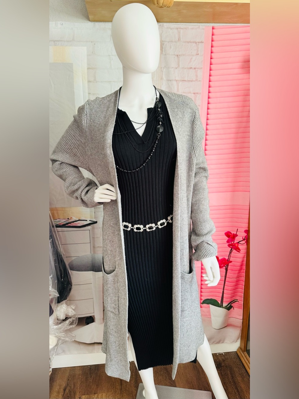 Cyrus Rib Knit Open Front Cardigan Gray - Picture 11 of 12